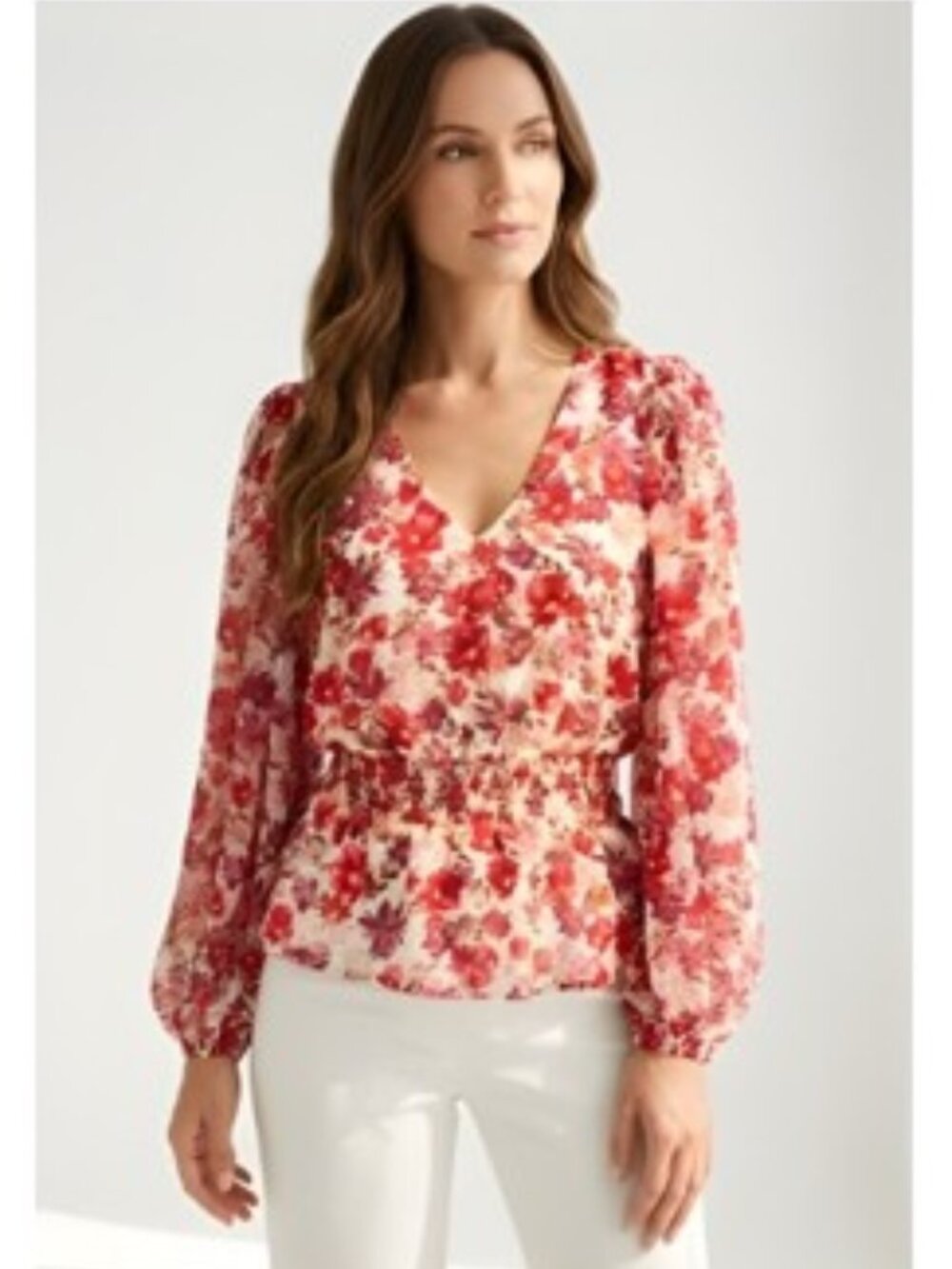 Sam and Jess Floral V-Neck Blouse  Smocked Waist  Casual Wear  Size PL  Like New